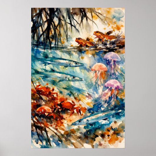 Poster Art aquarelle de la faune de la mangrove (Devant)
