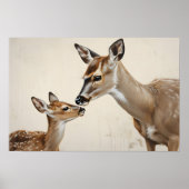 Poster Art aquarelle de la mère cerf et faon dans la natu (Devant)