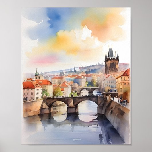 Poster art aquarelle de Prague (Devant)