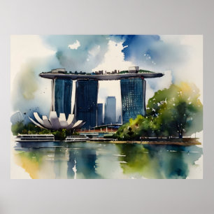 Poster art aquarelle de Singapour