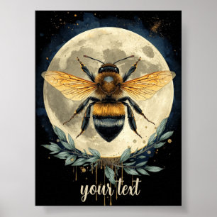 Poster Art aquarelle du bourdon éclairé par la lune Abe