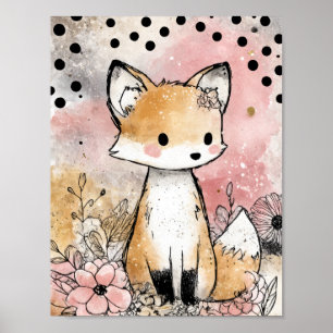 Poster Art aquarelle florale renard fantaisiste