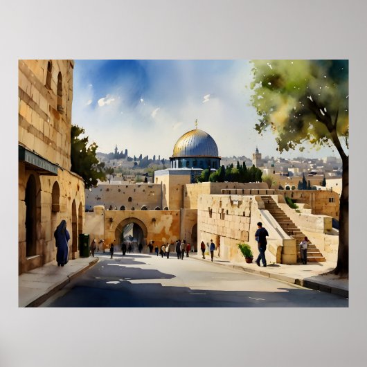 Poster art aquarelle Jérusalem Israël (Devant)