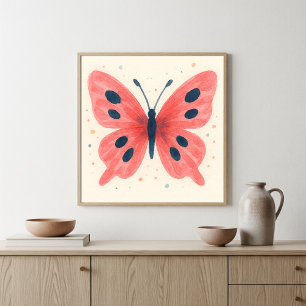 Poster Art aquarelle papillon rose fantaisiste