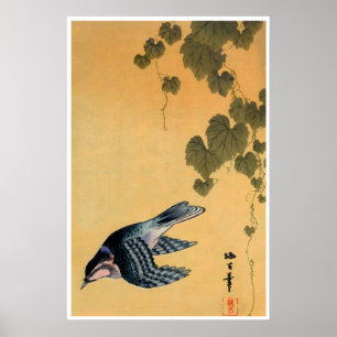 Poster Art asiatique vintage d'oiseau de gravure sur bois