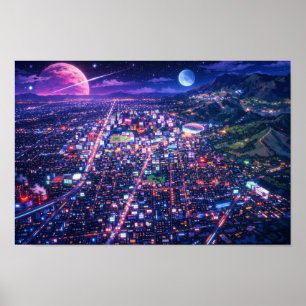 Poster Art au néon de paysage photographique édité 