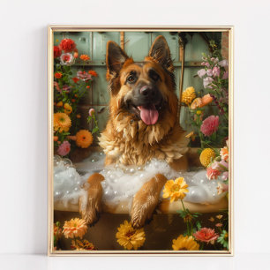 Poster Art Berger Allemand, Berger Allemand dans la Baign