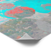 Poster Art bleu rouge romantique floral / motif de fleurs (Coin)