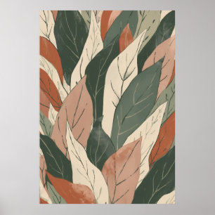 Poster Art botanique à feuilles superposées en terre cuit