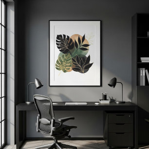 Poster Art botanique abstrait moderne feuilles noires et