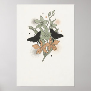 Poster Art botanique d'orchidée en terre cuite et sauge a
