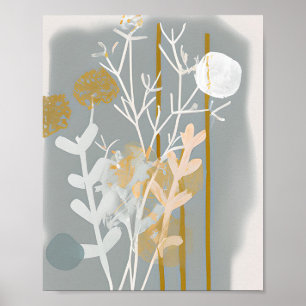 Poster Art botanique minimaliste abstrait gris et or