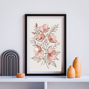 Poster Art botanique minimaliste en fleurs roses Imprimer