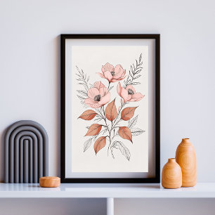 Poster Art botanique minimaliste en fleurs roses Imprimer