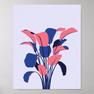 Poster Art botanique rose et bleu moderne Imprimer