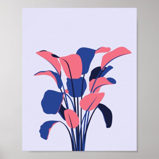 Poster Art botanique rose et bleu moderne Imprimer (Devant)