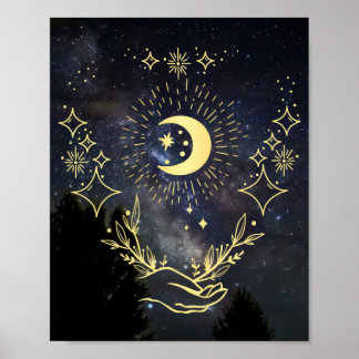 Poster Art céleste Lune et étoiles