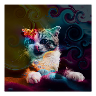 POSTER ART CHAT COLORÉ ET TENDANCE AMUSANTE