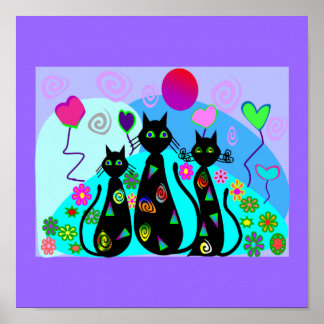 Poster Art Chat Noir "Chats d'Imaginaire d'été"