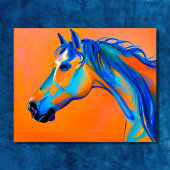 Poster Art Cheval Abstrait bleu et orange