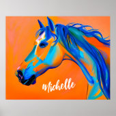 Poster Art Cheval Abstrait bleu et orange personnalisé (Devant)