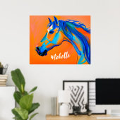 Poster Art Cheval Abstrait bleu et orange personnalisé (Bureau à domicile)