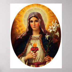 Poster Art chrétien de coeur sacré de Jésus et de Mary