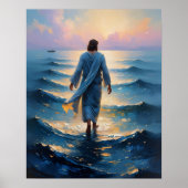 Poster Art chrétien Jésus marcher sur l'eau Imprimable (Devant)