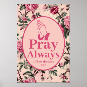 Poster Art chrétien vintage à fleurs pressées « Priez tou