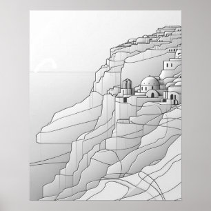 Poster Art contemporain Santorin en noir et blanc