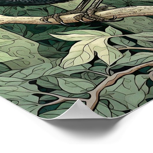 Poster Art corbeau Imprimer, Oiseau noir, Art animal (Coin)