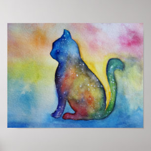 Poster Art d'aquarelle de chat, papier d'affiche de