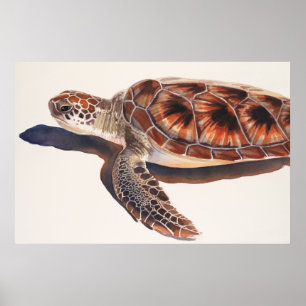 Poster Art d'aquarelle de faune de tortue de mer