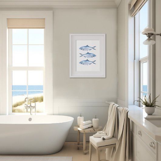 Poster Art d'aquarelle de poissons bleus