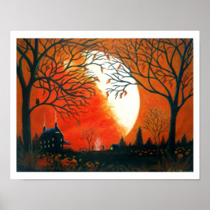 Poster Art d'automne, Imprimé, feuille, paysage, citrouil