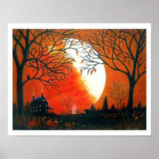 Poster Art d'automne, Imprimé, feuille, paysage, citrouil