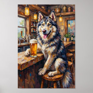 Poster Art de bar Malamute d'Alaska, Art de chien drôle q