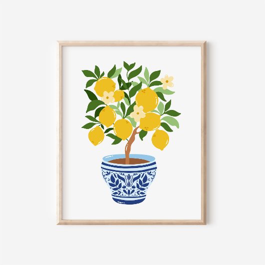 Poster Art de branche de citron de pot de gingembre de ch