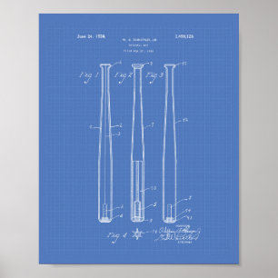 Poster Art de brevet de la batte de baseball 1924 -