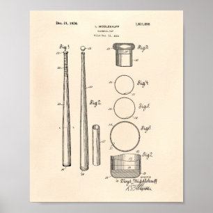 Poster Art de brevet de la batte de baseball 1926 - vieux