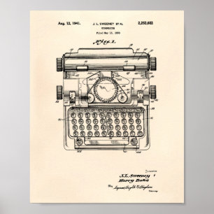 Poster Art de brevet de la machine à écrire 1941 - vieux