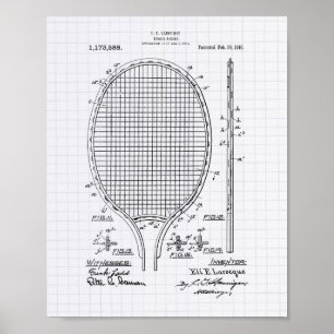 Poster Art de brevet de la raquette de tennis 1916 -