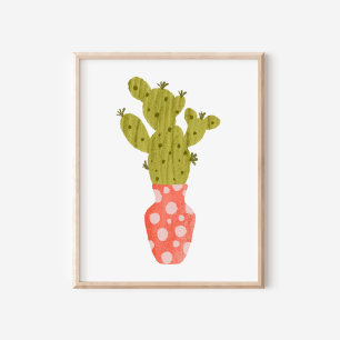 Poster Art de cactus en pot dessiné à la main de manière 