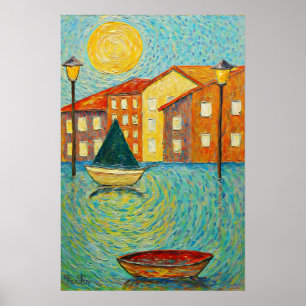 Poster Art de canal d'eau impressionniste d'empâtement Ve