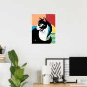 Poster Art de chat noir et blanc stylisé (Bureau à domicile)