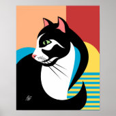 Poster Art de chat noir et blanc stylisé (Devant)
