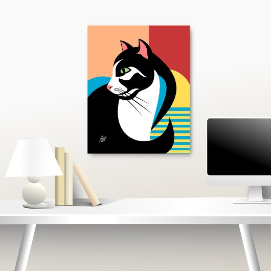 Poster Art de chat noir et blanc stylisé