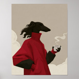 Poster Art de chien moderne avec manteau rouge