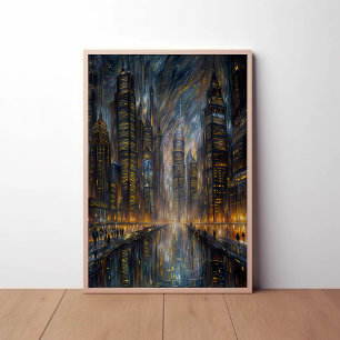 Poster Art de cité futuriste de style Van Gogh