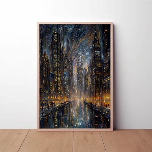 Poster Art de cité futuriste de style Van Gogh